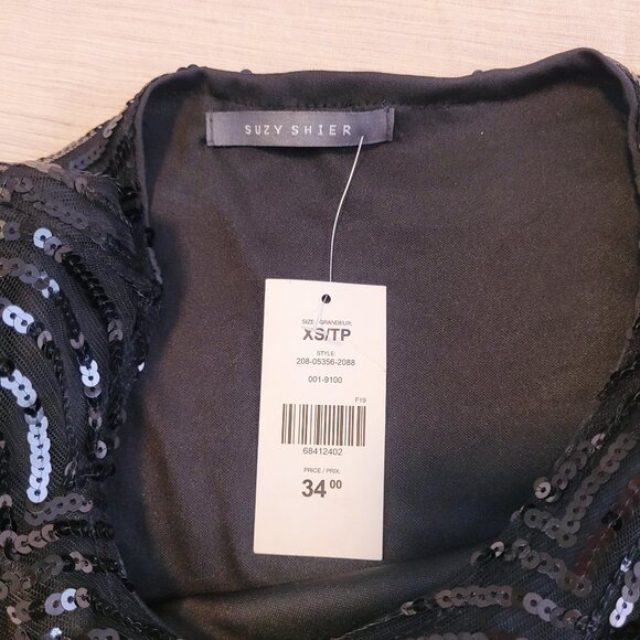 SUZY Black Sequins Party Blouse, Christmas T-Shirt Top, Size XS - Picture 3 of 7